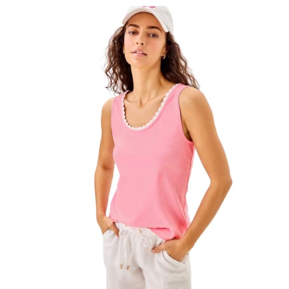 Lilly Pulitzer Gabbie Crochet Trimmed Tank Top Conch Shell Pink Size XS